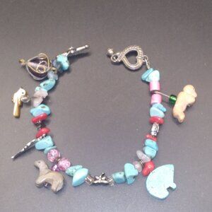 Fetish Bracelet Hand Carved Stone Animals,Semi Precious Stones silver plated